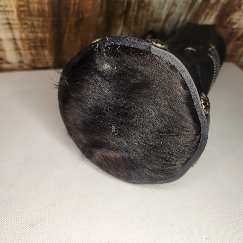 Vtg Leather Boot Cowhide Concho Western Beer Can Bottle Holder Koozie Set Pair - Picture 6 of 16